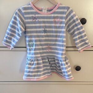 Florence Eiseman Blue and White Striped Baby Top with Sunflower Accent